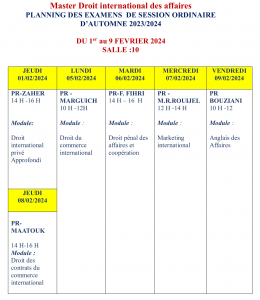 Planning des examens DIA 2024-1
